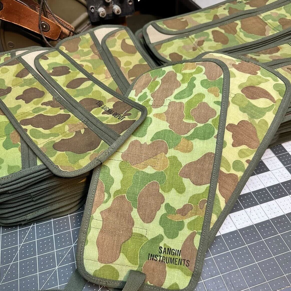 Currently in production, World War II Frog Skin camouflage shelter halves crafted into watch rolls. Safeguarding your watches with a touch of historical significance.